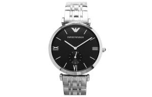 Мужские часы EMPORIO ARMANI с кварцевым механизмом, стальным браслетом и черным циферблатом, белые