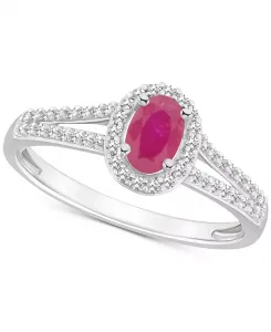 Кольцо с овальным ореолом из стерлингового серебра (также с рубинами и изумрудами) и бриллиантами (1/4 карата tw) Macy'S, ruby