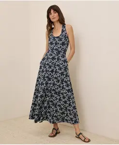 Женское макси-платье из органического хлопка с расклешенным силуэтом и открытой спиной Pact, синий