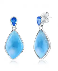 Серьги из стерлингового серебра с ларимаром в форме маркиза и синими фианитами Caribbean Treasures, larimar