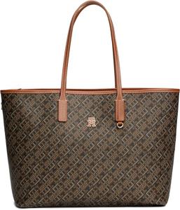 Кожаная сумка-тоут Tommy Hilfiger с монограммой и карманом на молнии, Black / Tan Mix