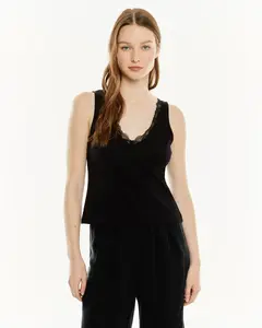 Женский топ с завязками и кружевной отделкой System Action, черный