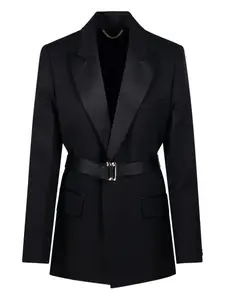 Жакет с поясом и пиджачьим лацканом Victoria Beckham, черный