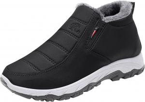 Женские ботильоны с мехом, теплые с подкладкой из меха, зимние короткие сапожки, удобные водонепроницаемые прогулочные кроссовки с поддержкой свода стопы Generic, A02-Black