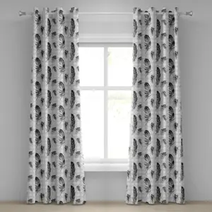 Штора на люверсах ABAKUHAUS с выцветшим геометрическим фоном, вложенным квадратным мозаичным узором Пушистые крылья летят, декоративная двухпанельная штора на окно, 280 см x 245 см, черный, белый, светло-серый