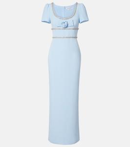 Макси-платье из крепа с цветочной аппликацией Self-Portrait, светло-синий