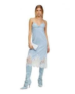 Платье миди на бретелях с кружевом Diesel, светло-синий