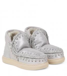 Вышитые замшевые ботинки на овчине Mou Kids, Microglitter Silver