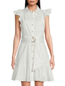 Платье из хлопкового поплина с рукавами-крылышками и поясом Karl Lagerfeld Paris, мягкий белый