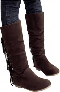 Женские сапоги ZBYY до колена, удобные зимние замшевые свободные плоские сапоги средней высоты, ботинки для верховой езды, на молнии, с противоскользящей подошвой для улицы, 10.5 Brown