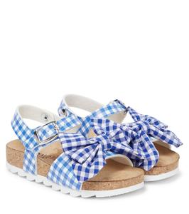 Сандалии в клетку с бантом Monnalisa, Bianco+Bluete