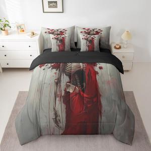 Erosebridal Комплект постельного белья Sugar Skull с экзотическими красными розами и готическим цветочным принтом для взрослых, Red,gary