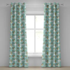 Штора на люверсах ABAKUHAUS Ангел, играющий на арфе в небе, облака, мифический, народная лира, народная музыка, оркестр, радость, декоративные двухпанельные шторы, 280 см x 245 см, земляно-желтый, цвет морской пены Abakuhaus