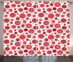 Штора ABAKUHAUS в стиле Абстрактный деревенский, с мотивами Круги и снежинки, для спальни, присборенная тесьма с петлями и крючками, 280 x 225 см, цвет: белый, темно-розовый Abakuhaus