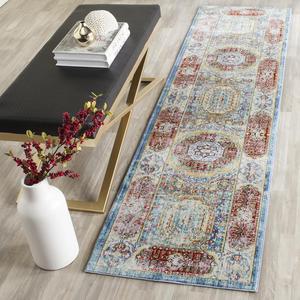 Ковер-дорожка SAFAVIEH, 69 x 366 см, Valencia Collection, Blue & Multi, дизайн в стиле бохо-шик с эффектом потертости, не линяет и прост в уходе, идеален для помещений с высокой проходимостью в гостиной, спальне (VAL111M)