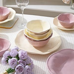 Modengzhufu Набор чашек и тарелок, керамическая посуда для дома, рельефные чаши и тарелки, 5 дюймов (12.7 см) чаши, молочно-белый