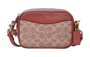 COACH Сумка для фотоаппарата Camera Canvas Leather, кроссбоди, женская сумка через плечо, цвета хаки и коричневый