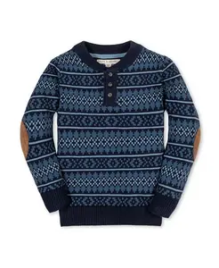 Детский пуловер-поло с длинными рукавами из органического хлопка и налокотниками - для малышей и детей постарше. Hope & Henry, синий