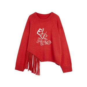 ELLE Свитер Women's Red Crew Neck Moderate Others