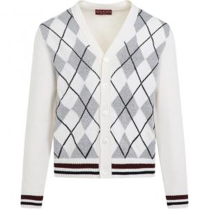 Шерстяной кардиган с ромбовидным узором и интарсией Gucci, белый