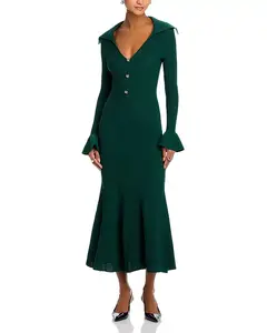 Платье с оборками на манжетах и широким вырезом Self-Portrait, зеленый