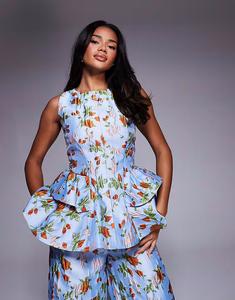 Жаккардовый топ-пеплум с бантом сзади, цветочным принтом «капри» Asos Luxe