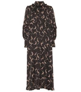 Платье миди из атласа с цветочным принтом Rabanne, Black Flowers Garland
