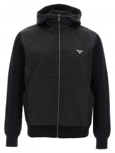 Кардиган с логотипом из двух материалов Prada, черный