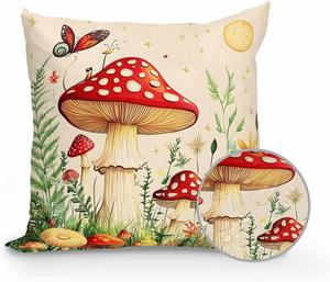 Huotupsine Декоративная подушка Outdoor Pillows Waterproof с акварельным принтом грибов и цветов, наполнитель, для дома и улицы Yellow Red