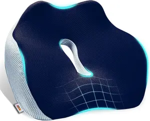 Ортопедическая подушка на сиденье Linomag для офисного кресла или автомобиля, пена с эффектом памяти, поддержка копчика, против геморроя, темно-синяя