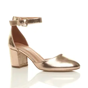 Туфли из искусственной кожи на среднем каблуке с ремешком на щиколотке, состоящие из 2 частей AJVANI, розовое золото
