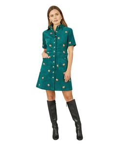 Женское платье-рубашка с вышивкой лисы на шнурке Yumi, Teal