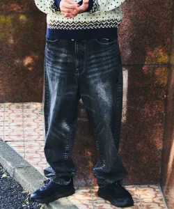 Джинсовые брюки свободного кроя с винтажной обработкой, модель 25AW