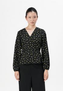 Блуза VILA VIELLIE PEPLUM WRAP, Black/Yellow/Black