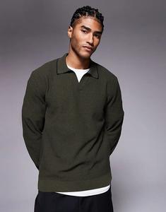 Джемпер River Island с открытым воротником и сотовой текстурой цвета хаки