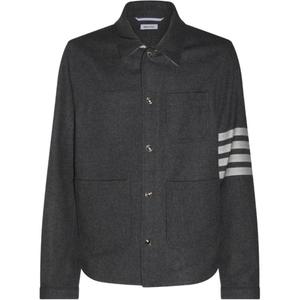 Полосатый детализированный жакет на пуговицах THOM BROWNE, серый