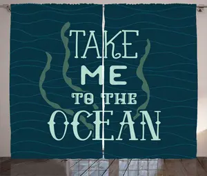 Штора ABAKUHAUS в деревенском стиле с надписью Возьми себя в океан, универсальная ленточная штора для гостиной с петлями и крючками, 280 x 225 см, мятно-зеленый, петрольно-синий Abakuhaus