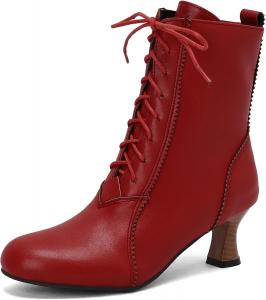 Женские байкерские сапоги с маленьким каблуком, круглым носком и широкой посадкой Renessmi, Red 2