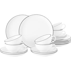 Чайный сервиз Набор посуды Lido Black Line чашки, блюдца, тарелки 18 предметов, на 6 персон, Сделано в Германии Seltmann Weiden, белый