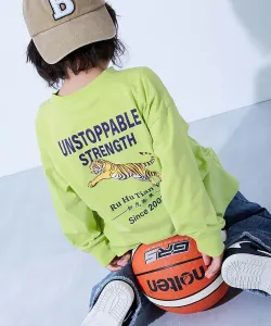 Футболка с длинным рукавом и крупным силуэтом дьявольской лабрадорши, Детская одежда. Размер 26SS Devirock, цвет 010-Back Logo-Ly Green