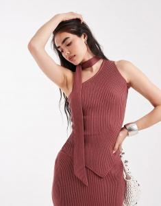 4th & Reckless Асимметричный топ с ребристым шарфом, цвет ржавчины