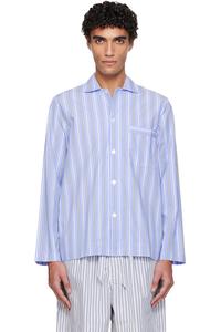 Tekla Синяя пижамная рубашка из поплина с длинными рукавами