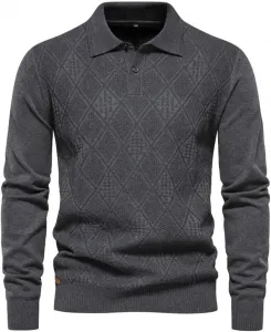 Осенний мужской свитер с воротником из хлопка