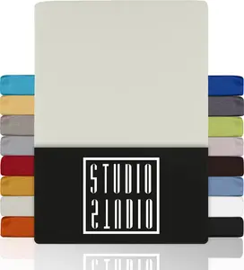 Простыня на резинке Basic 200х200 см, 100% гребенной хлопок, фирменное качество, трикотаж - бежевый STUDIO