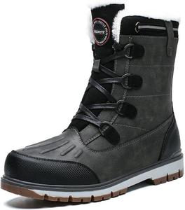 Зимние мужские снежные ботинки с шнуровкой, теплые, удобные для улицы, с круглым носком, водонепроницаемые, легкие, на платформе, кожаные дерби для мужчин Generic, черный