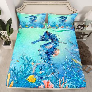 Erosebridal Комплект постельного белья Seahorse с 3D омбре принтом морского конька в акварельной технике, подводный мир, Multi 08