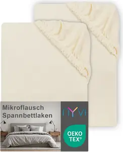 Простыня на резинке DreamScience Microfleece 90x200 - 100x200 см, цвет натуральный, 2 шт., для матрасов высотой до 22 см - мягкая и теплая простыня на резинке NYVI