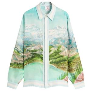 Классическая шелковая рубашка с длинными рукавами и узором Casablanca, синий