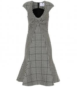 Платье миди из шерсти в клетку Marine Serre, Black With White Print