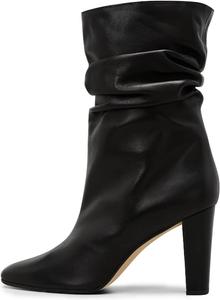 Женские сапоги FSJ свободного кроя до середины икры, заостренный носок, массивный высокий каблук, классические ботильоны на щиколотке, эластичная кожа, без застежек, зимние широкие сапоги для верховой езды, размеры 4-15 US, Black